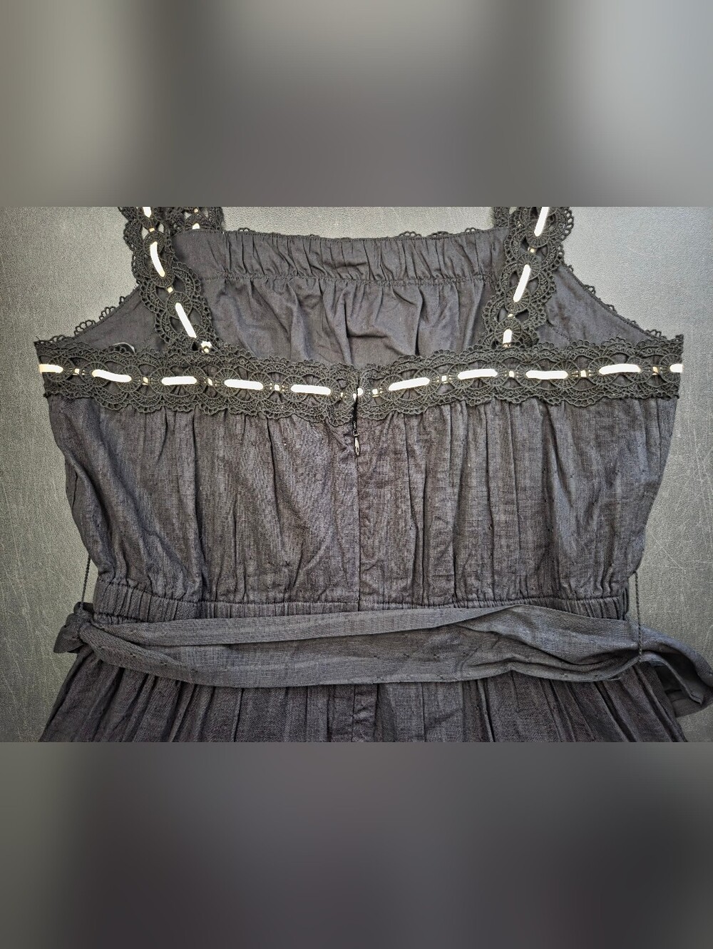 NWT- Anne Klein Lace Detail Cotton Tie Belt Stitching Accents Maxi Dress-Size 14 - Picture 15 of 16